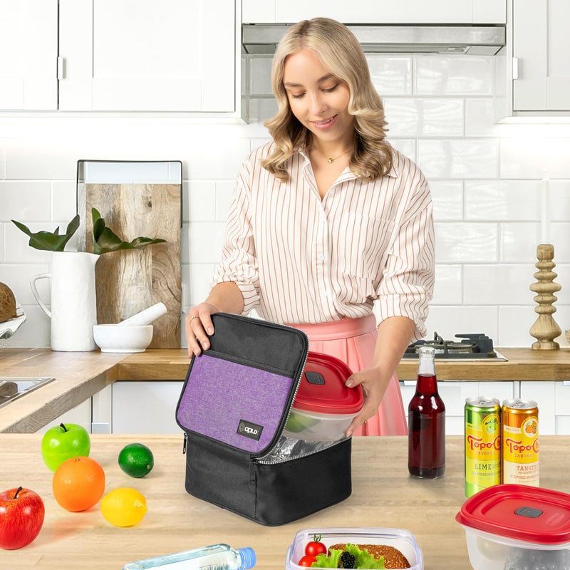 opux Insulated Lunch Bag Kids, Lunch Box for School Boy Girl, Leakproof Small Reusable Compact Soft Mini Cooler Bag, Toddler Small Lunch Boxes Kit Pail with Front Side Pockets (Purple) - Image 3